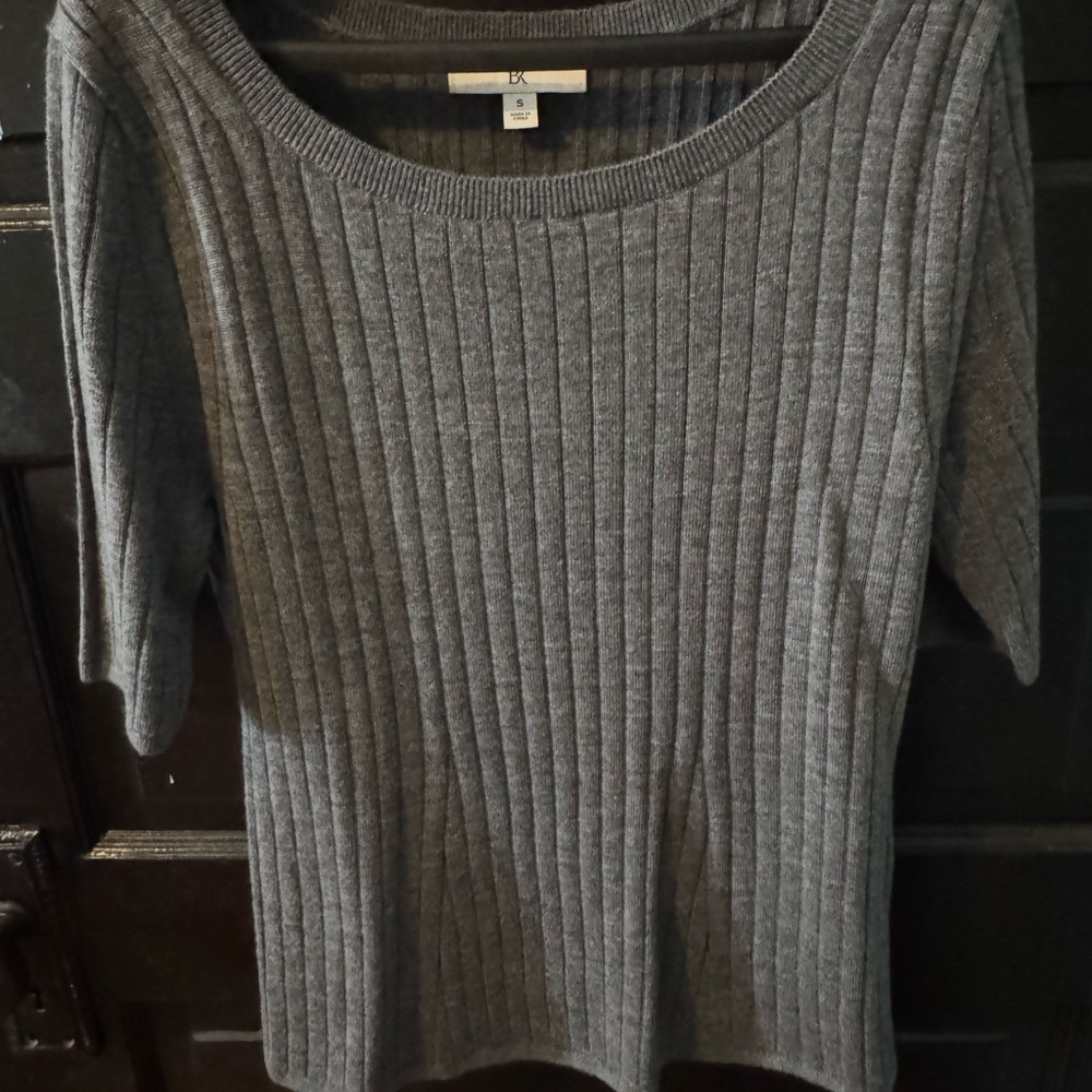 Banana Republic Ribbed Merino Scoop-Neck Sweater - Heather Gray